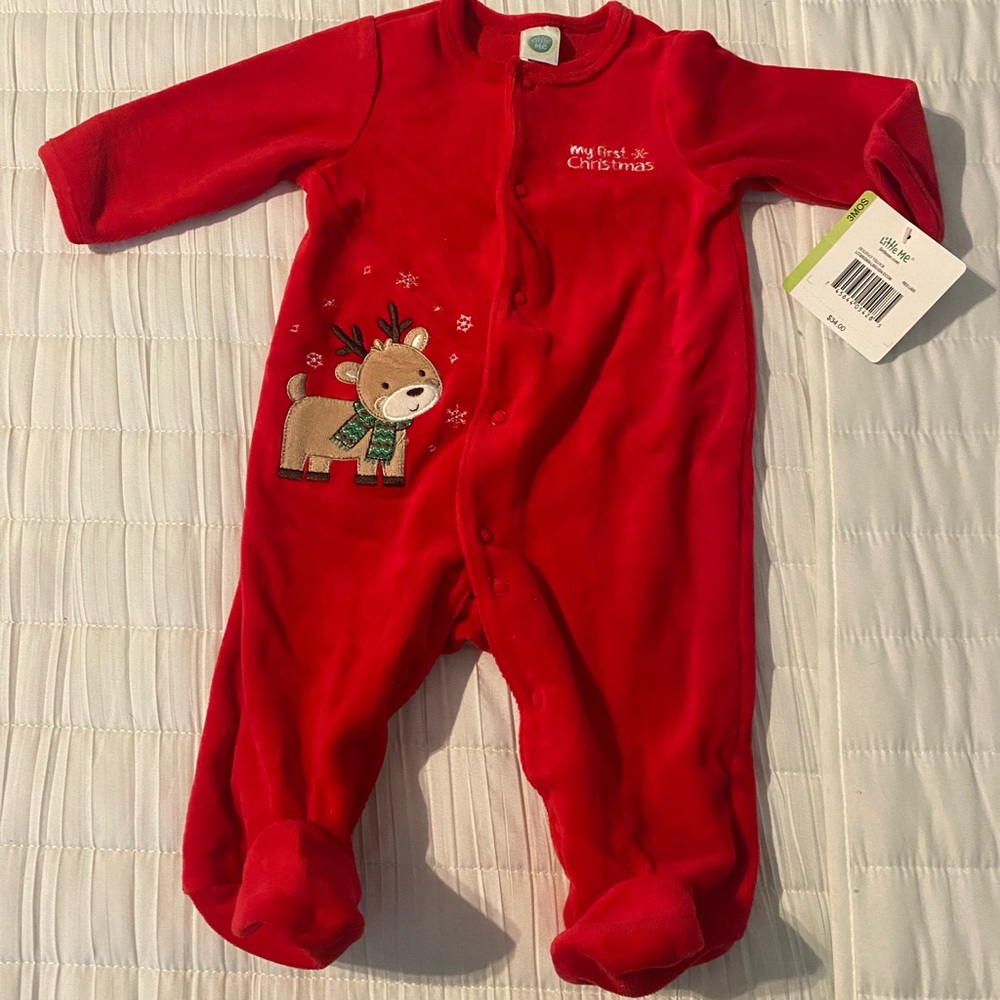 Little Me 'My First Christmas' Reindeer butt snap sleeper 3M